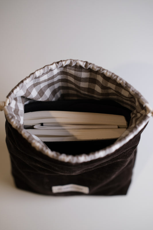 Espresso Velvet Drawstring Bag - O Sleeves!