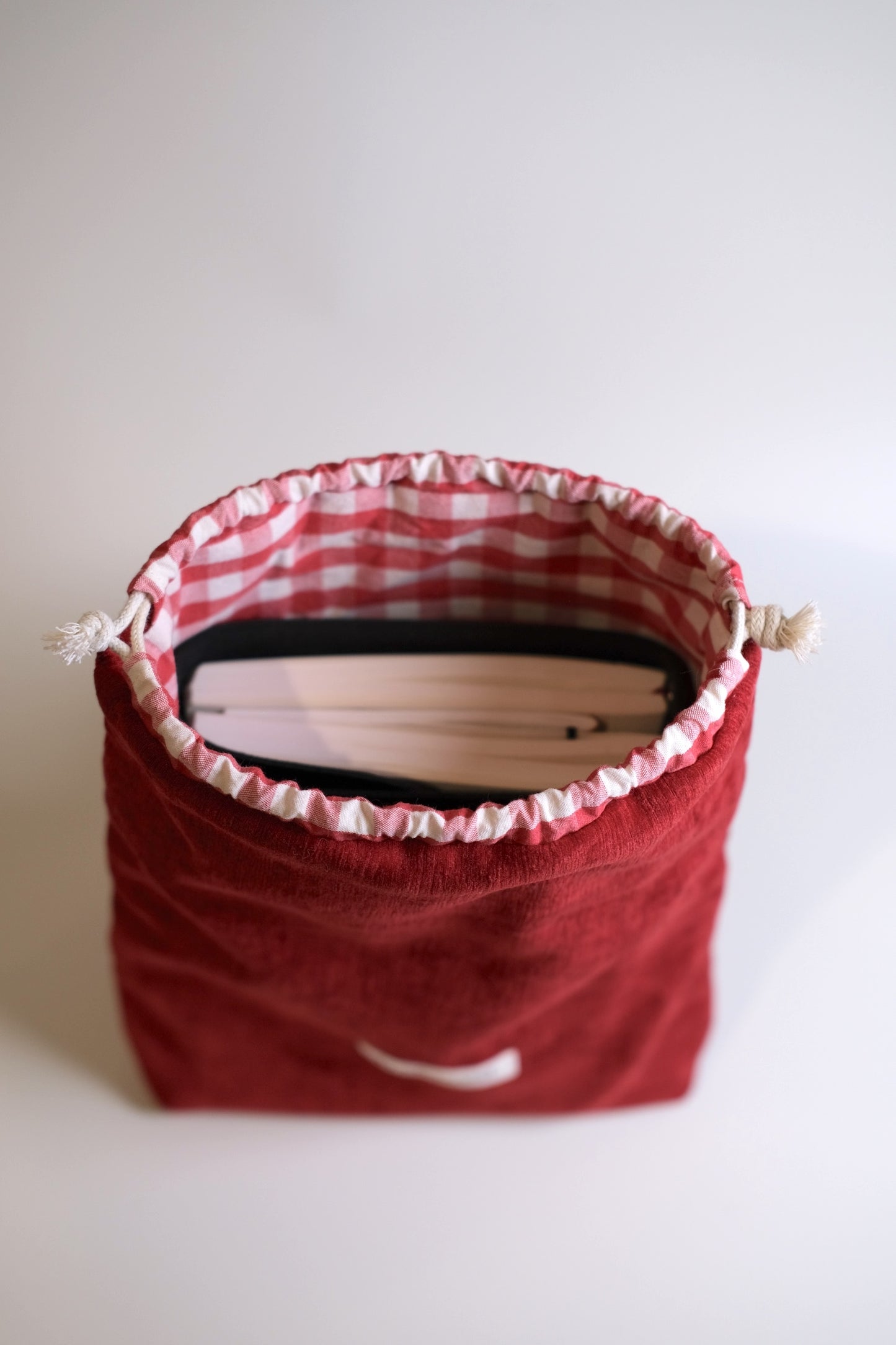 Cranberry Velvet Drawstring Bag