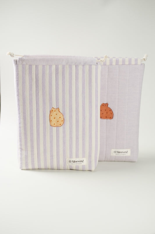 'Cat Cookies with Lavender Milk' Quilted Drawstring Bag