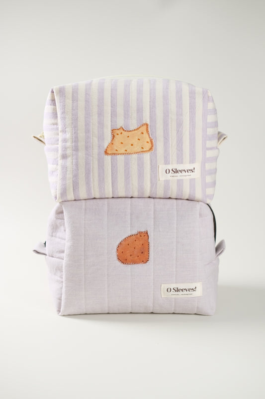 'Cat Cookies with Lavender Milk' Quilted Makeup Bag