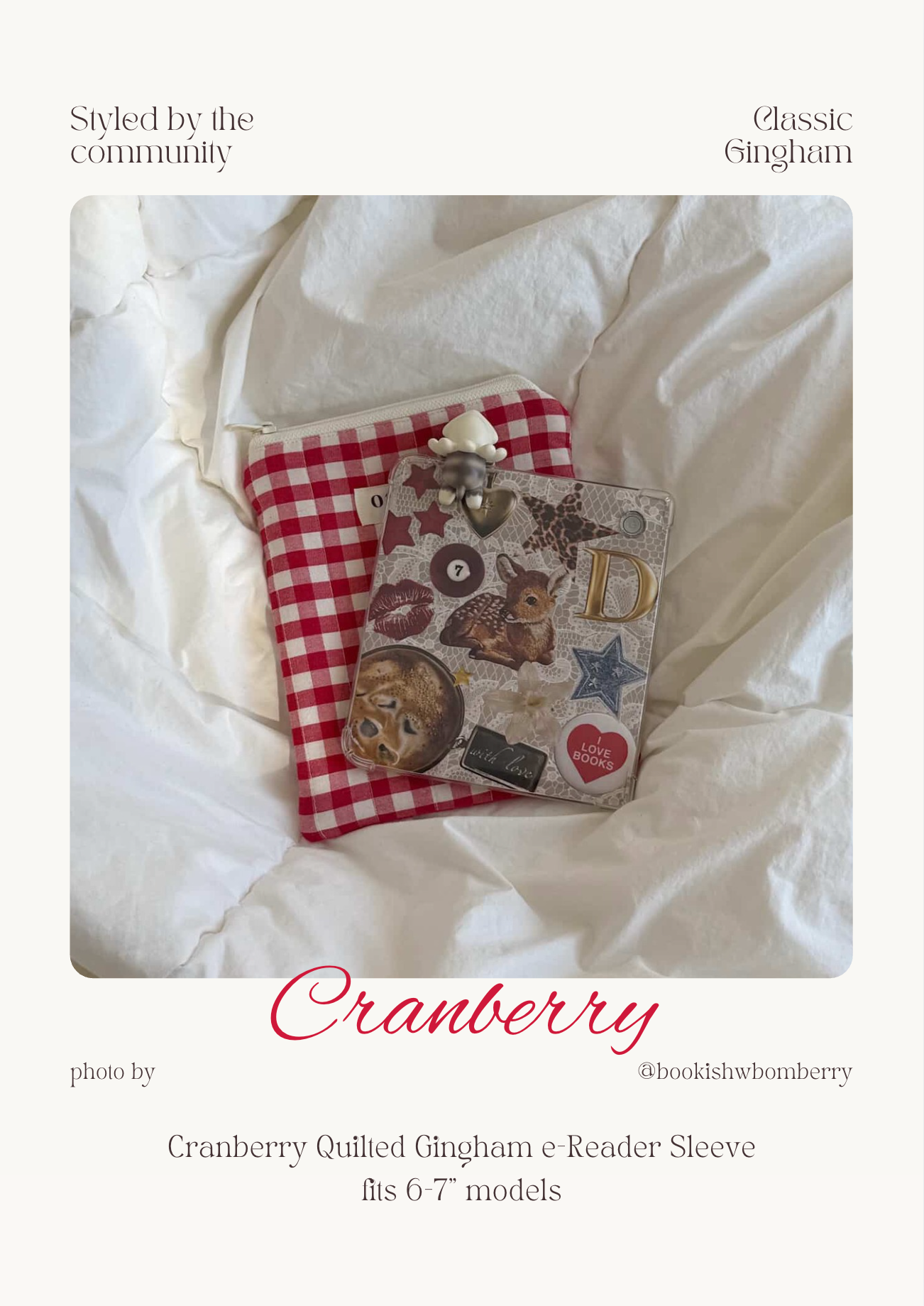Cranberry Quilted Gingham e-Reader Sleeve - O Sleeves!