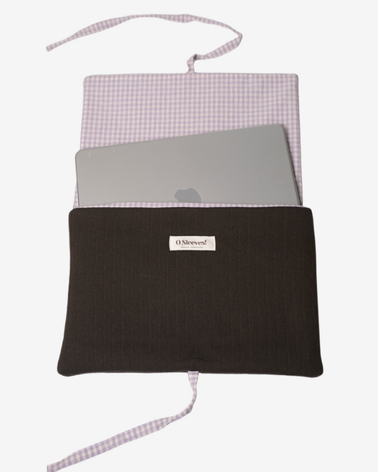 Hazel Pointelle Laptop Sleeve - Lavender Milk Gingham Lining - O Sleeves!
