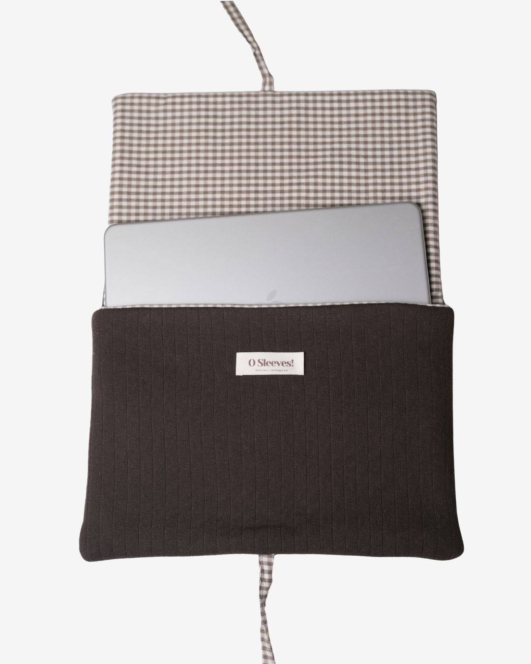 Hazel Pointelle Laptop Sleeve - Espresso Gingham Lining - O Sleeves!