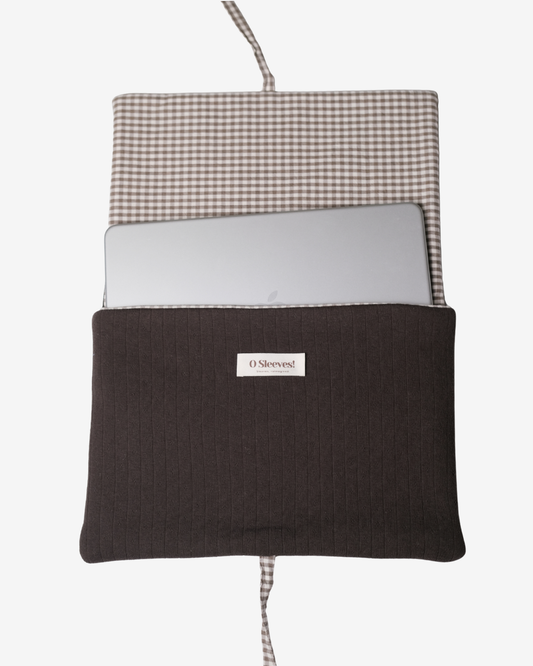 Hazel Pointelle Laptop Sleeve - Espresso Gingham Lining - O Sleeves!