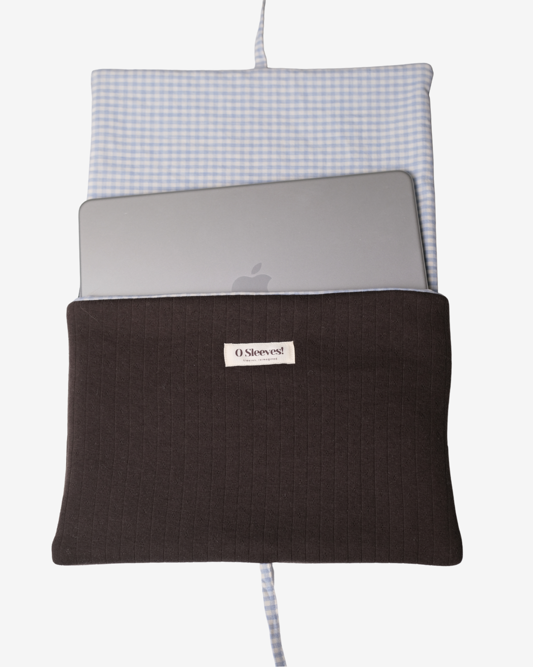 Hazel Pointelle Laptop Sleeve - Blue Hydrangea Gingham Lining - O Sleeves!