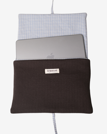 Hazel Pointelle Laptop Sleeve - Blue Hydrangea Gingham Lining - O Sleeves!