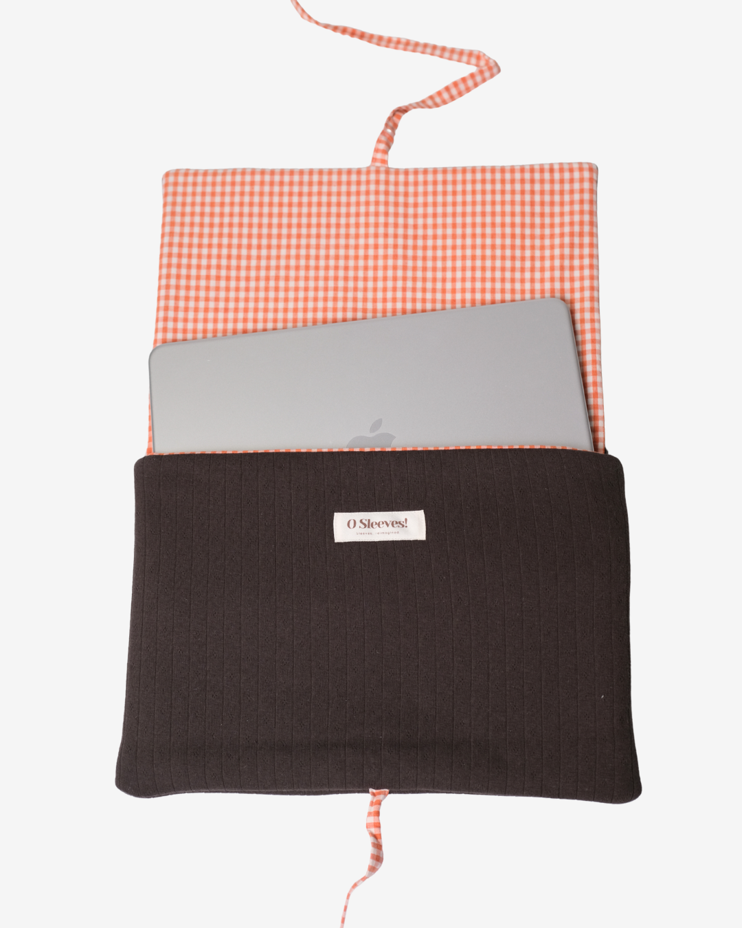 Hazel Pointelle Laptop Sleeve - Pumpkin Spice Gingham Lining - O Sleeves!