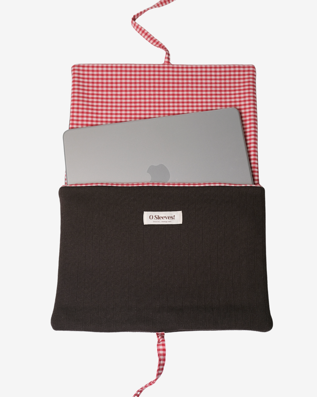 Hazel Pointelle Laptop Sleeve - Cranberry Gingham Lining - O Sleeves!