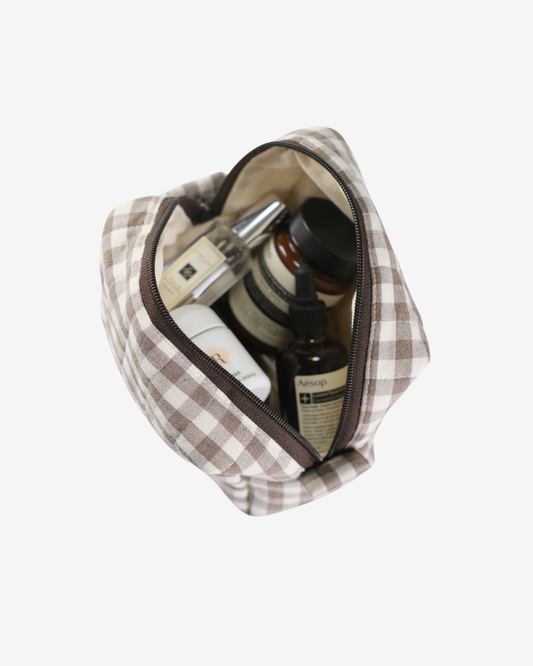 Espresso Gingham Makeup Bag