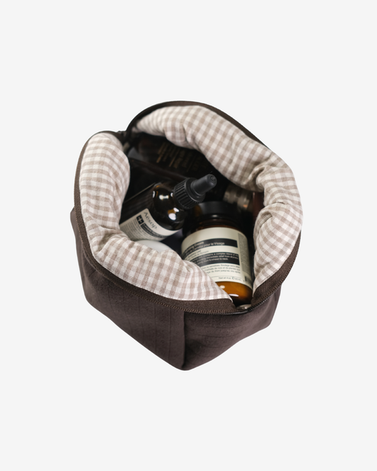 Hazel Pointelle Makeup Bag - Latte