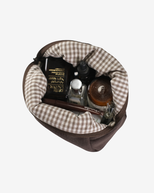Hazel Pointelle Makeup Bag - Espresso