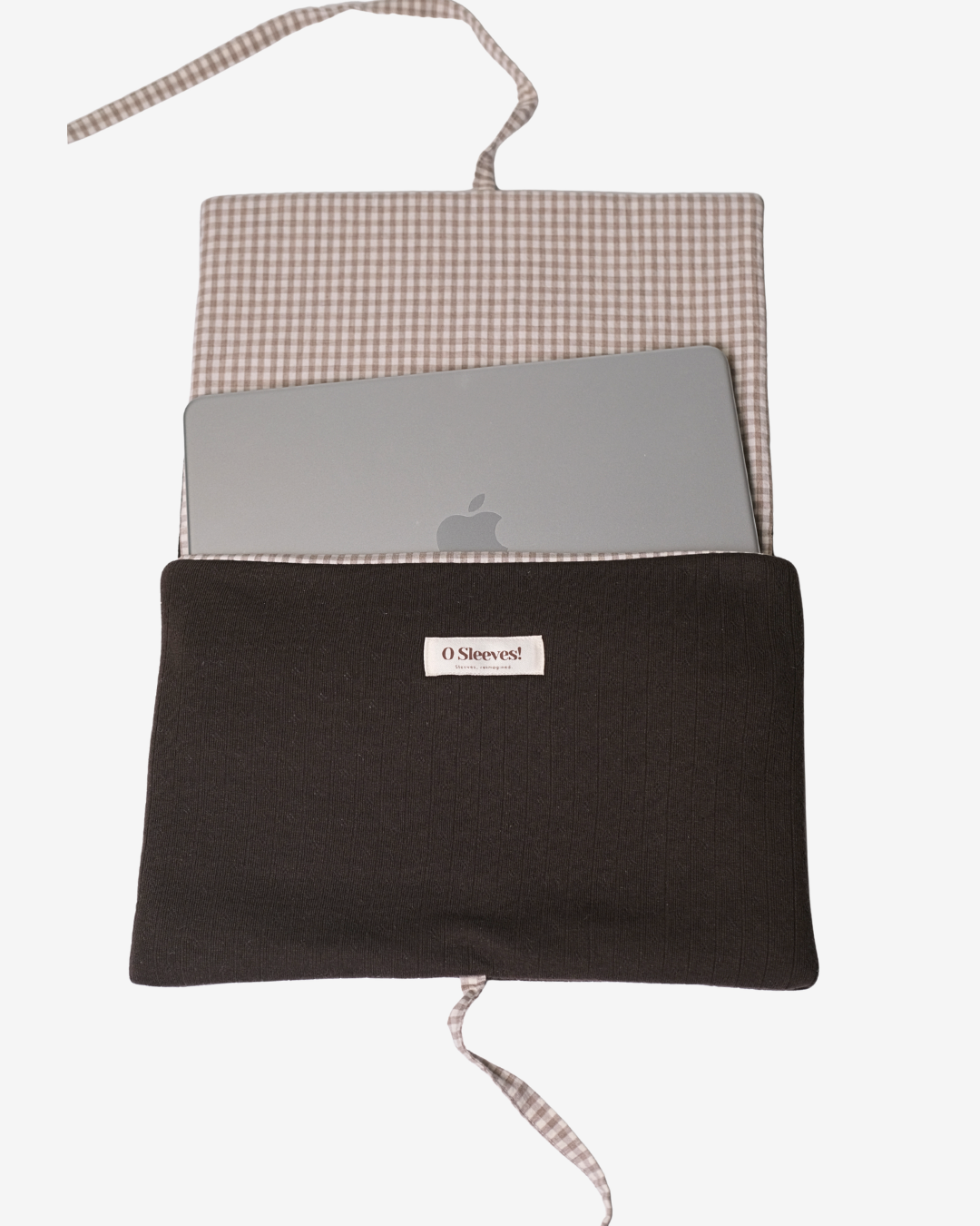 Hazel Pointelle Laptop Sleeve - Latte Gingham Lining - O Sleeves!