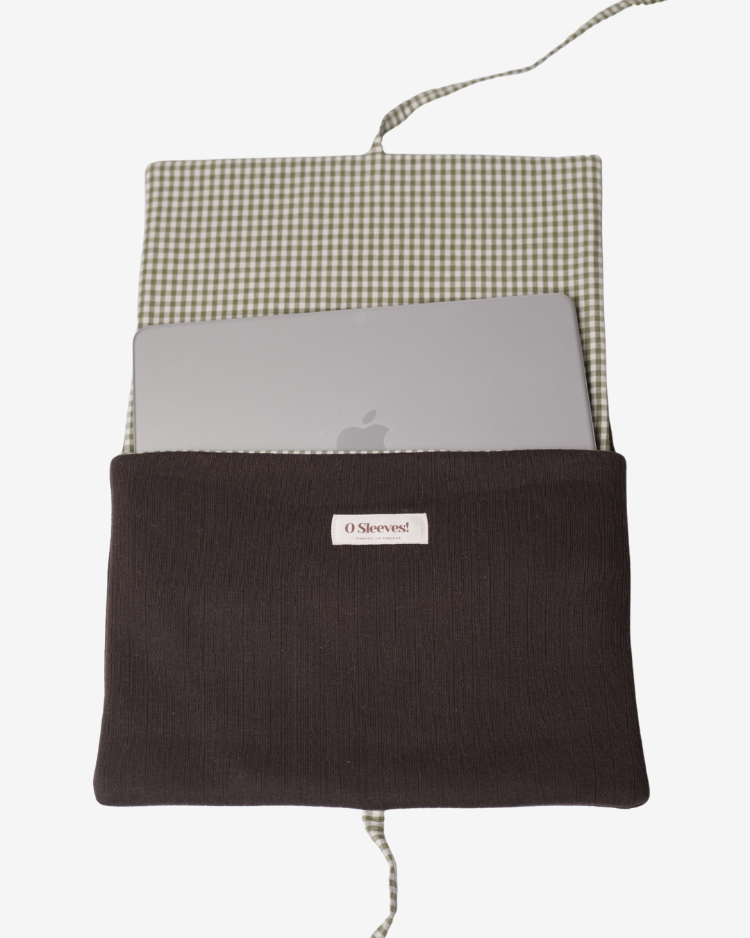Hazel Pointelle Laptop Sleeve - Dirty Matcha Gingham Lining - O Sleeves!