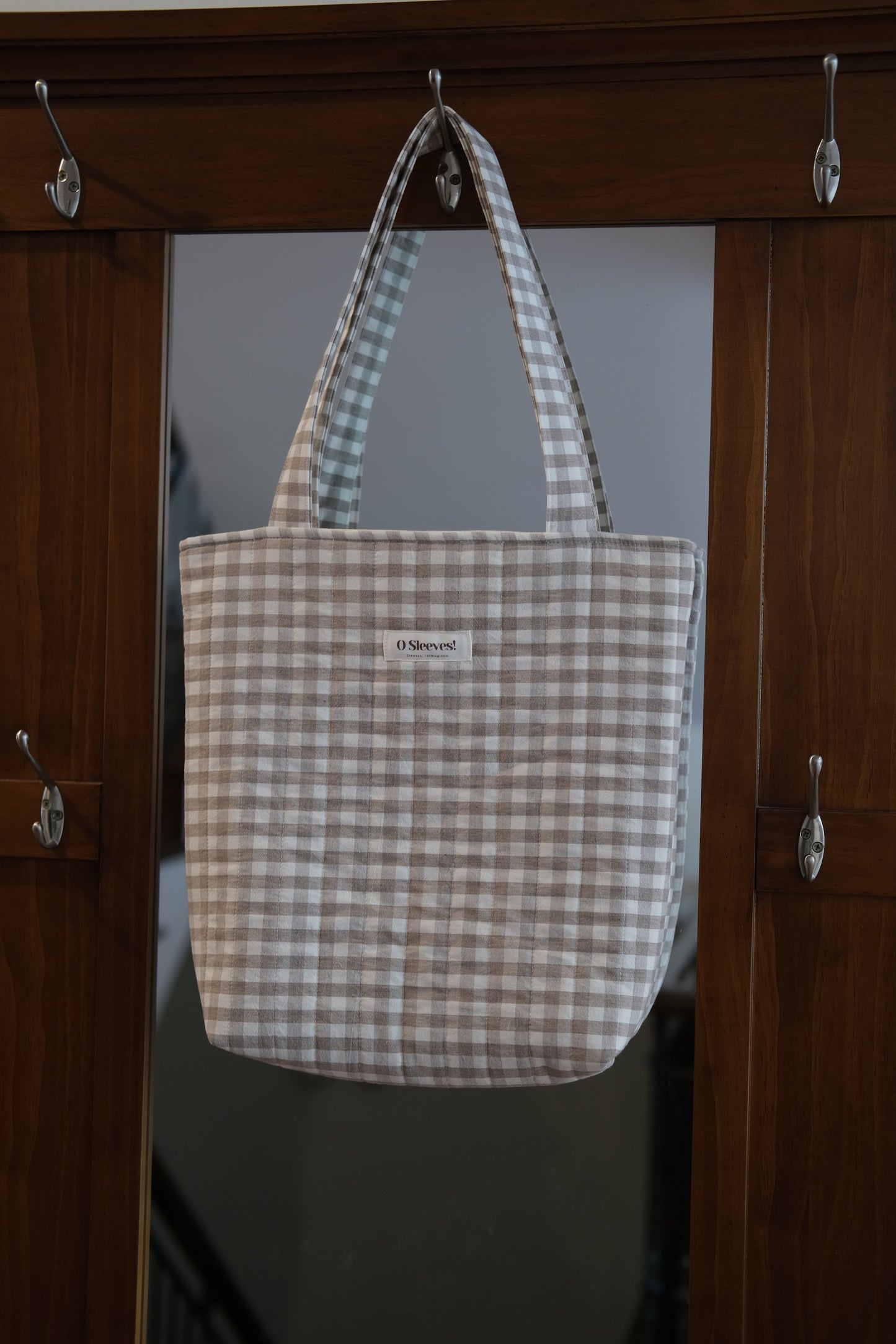 Latte Gingham Library Tote