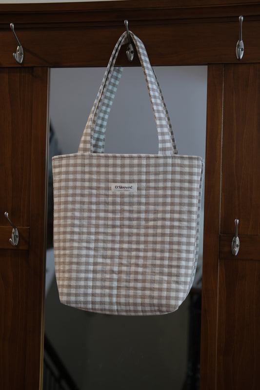 Latte Gingham Library Tote - O Sleeves!