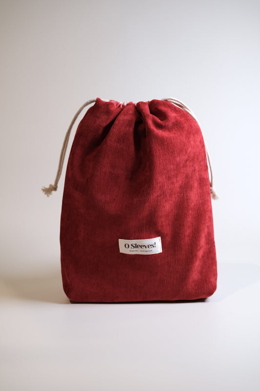 Cranberry Velvet Drawstring Bag