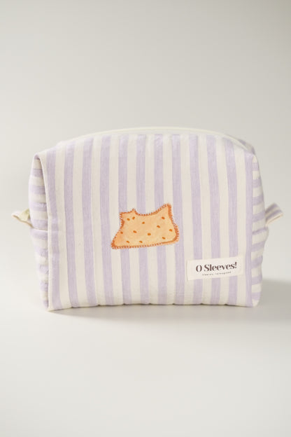 'Cat Cookies with Lavender Milk' Quilted Makeup Bag