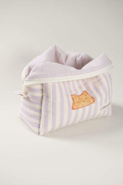 'Cat Cookies with Lavender Milk' Quilted Makeup Bag