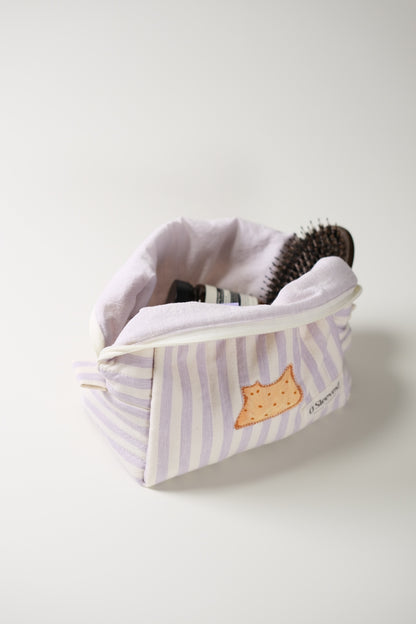 'Cat Cookies with Lavender Milk' Quilted Makeup Bag