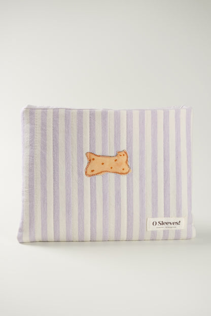 'Cat Cookies with Lavender Milk' Quilted Book Sleeve (Striped)