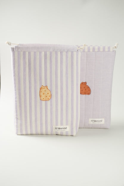 'Cat Cookies with Lavender Milk' Quilted Drawstring Bag
