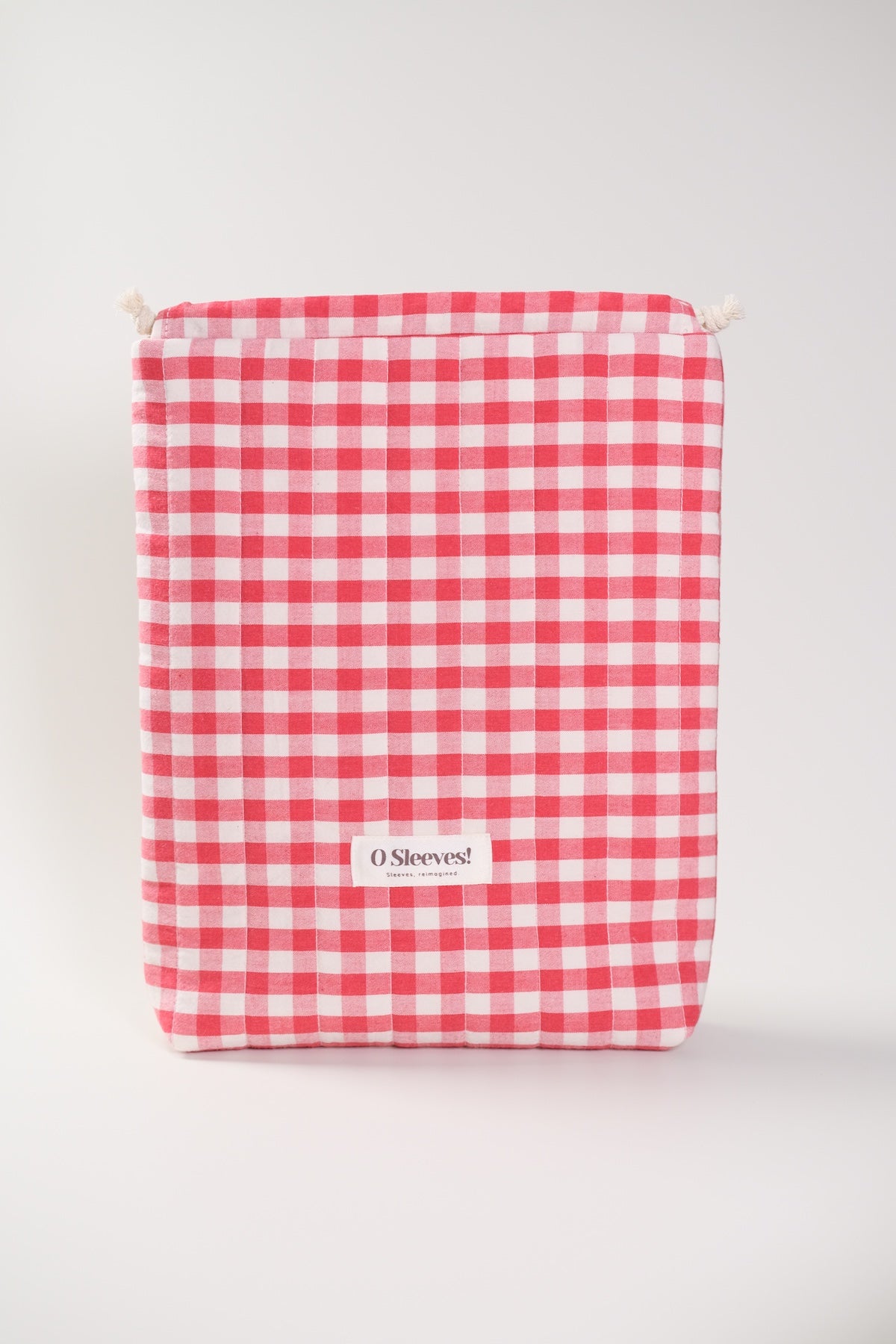 Cranberry Quilted Gingham Drawstring Bag - O Sleeves!