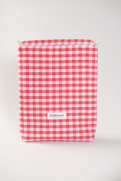 Cranberry Quilted Gingham Drawstring Bag - O Sleeves!