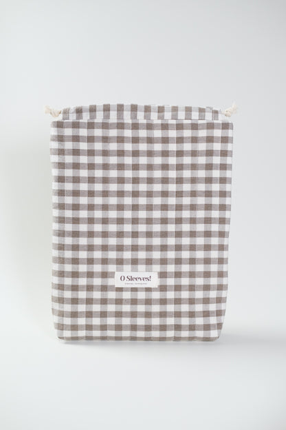 Espresso Quilted Gingham Drawstring Bag - O Sleeves!