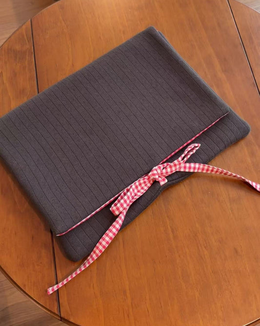 Hazel Pointelle Laptop Sleeve - Cranberry Gingham Lining - O Sleeves!
