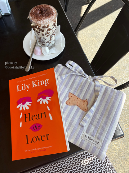 'Cat Cookies with Lavender Milk' Quilted Book Sleeve (Striped) - O Sleeves!