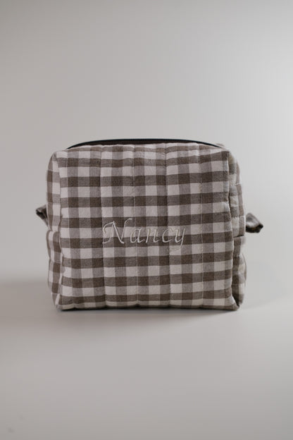 Espresso Quilted Gingham Makeup Bag - O Sleeves!